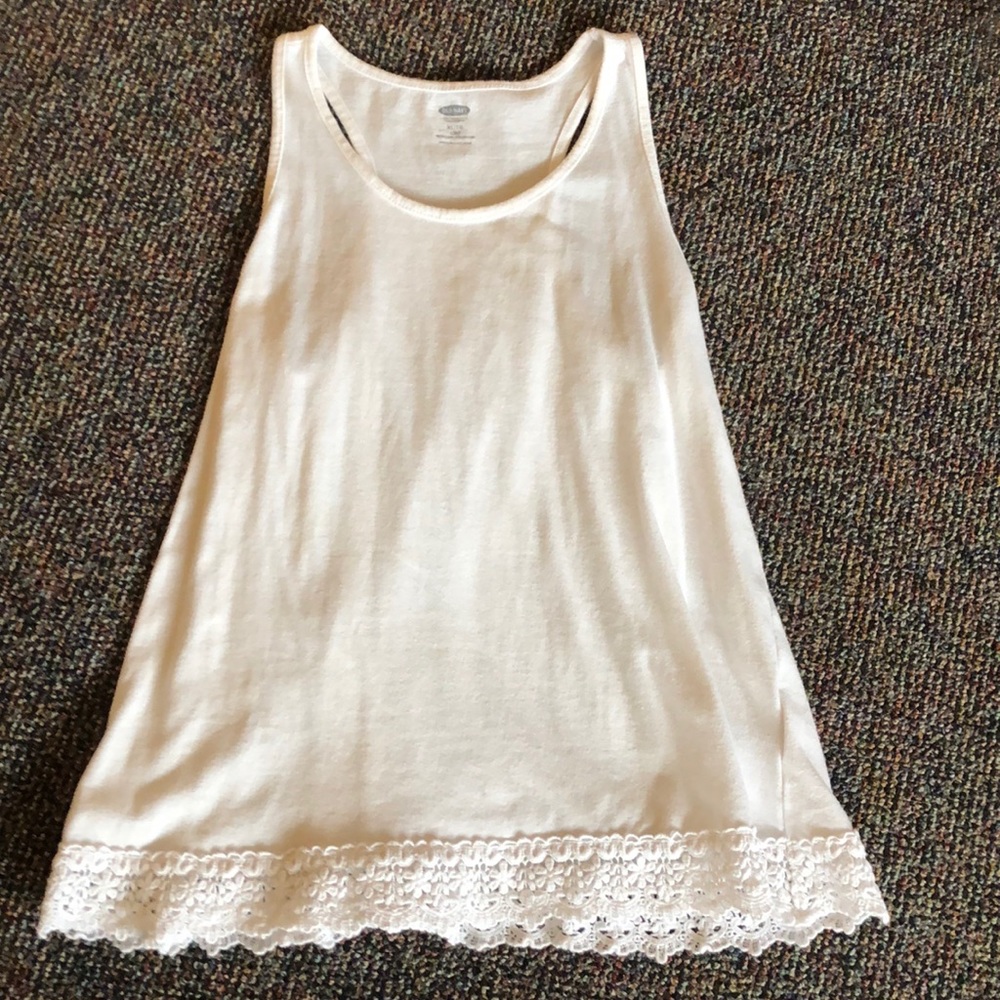 White tank top with lace embellishment